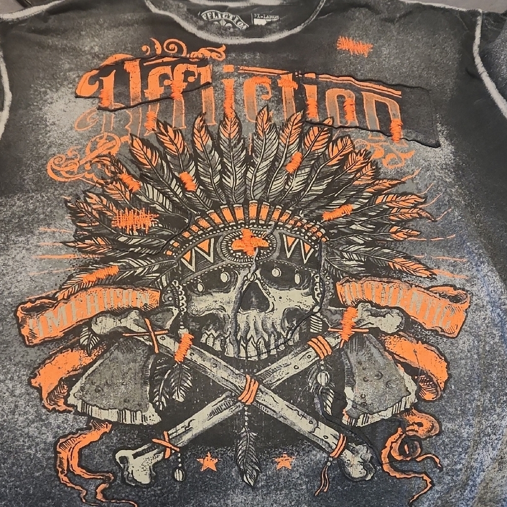 AFFLICTION Graphic Tee with Skull and Feathers